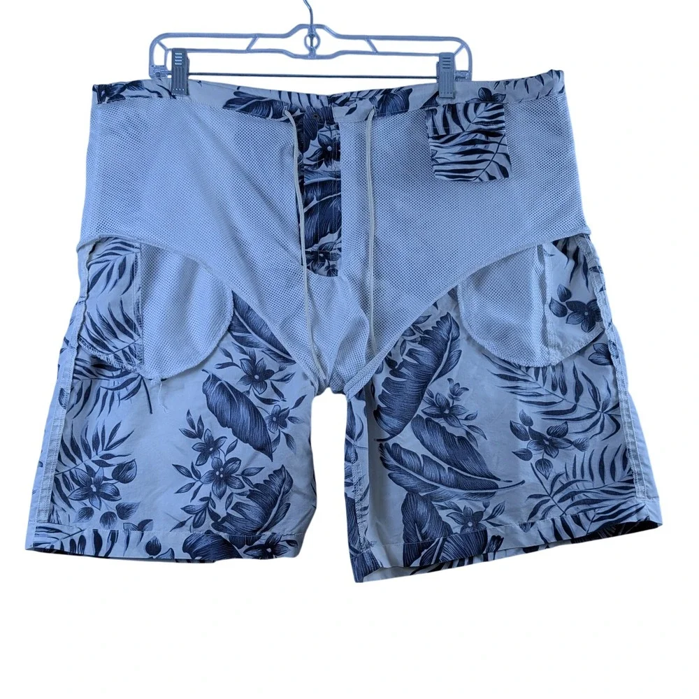 Polo Sport Swim Trunks Mens L Blue Floral Tropical Mesh‎ Lined Board Shorts